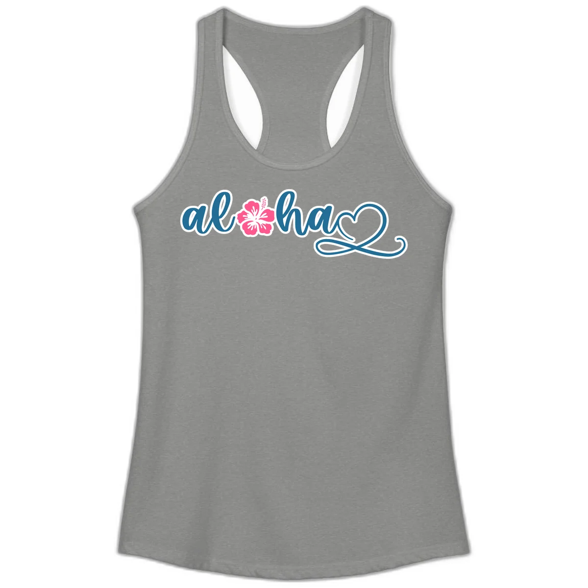 Aloha Vibes Hibiscus Cruise Ladies Tank in Heather Grey
