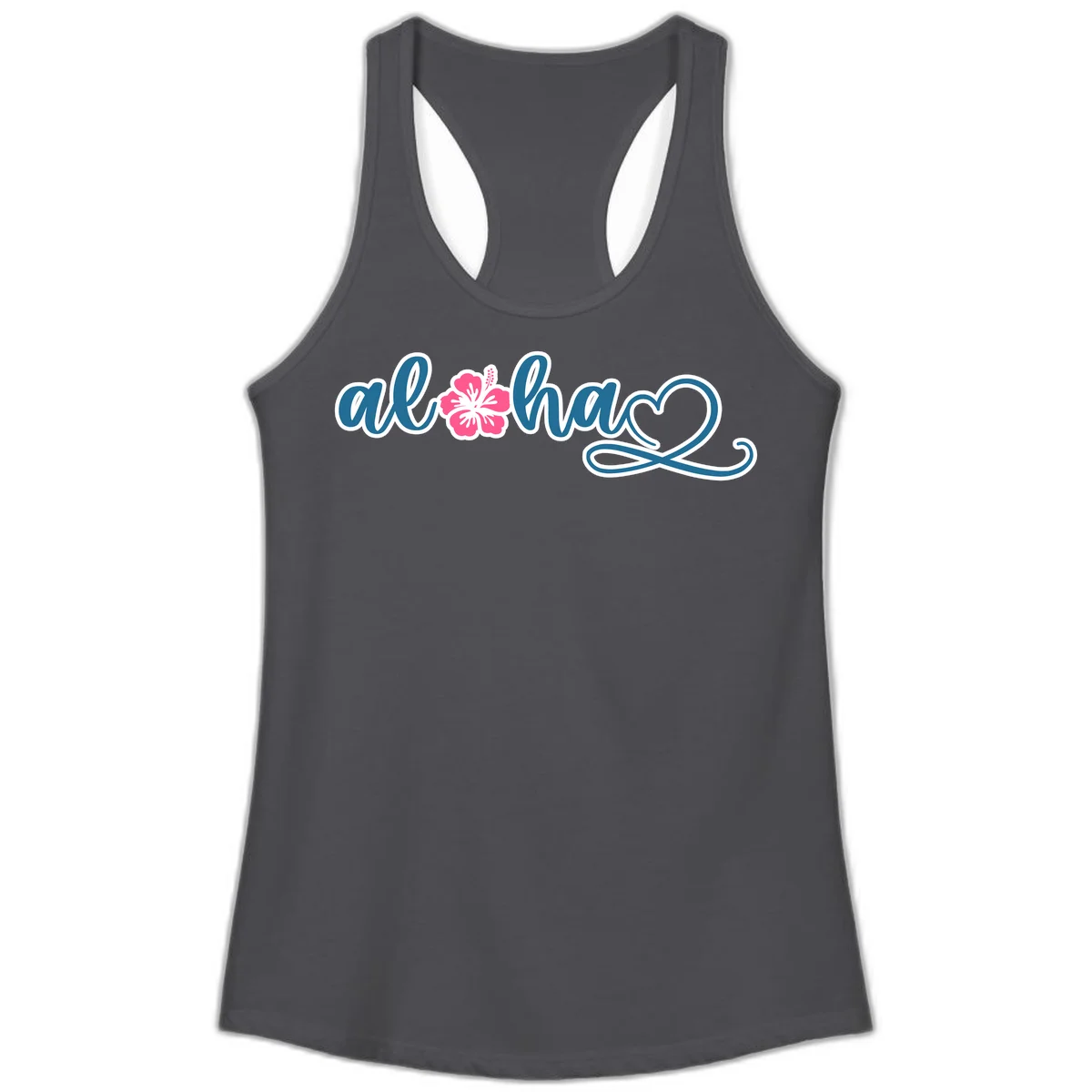 Aloha Vibes Hibiscus Cruise Ladies Tank in Solid Dark Gray