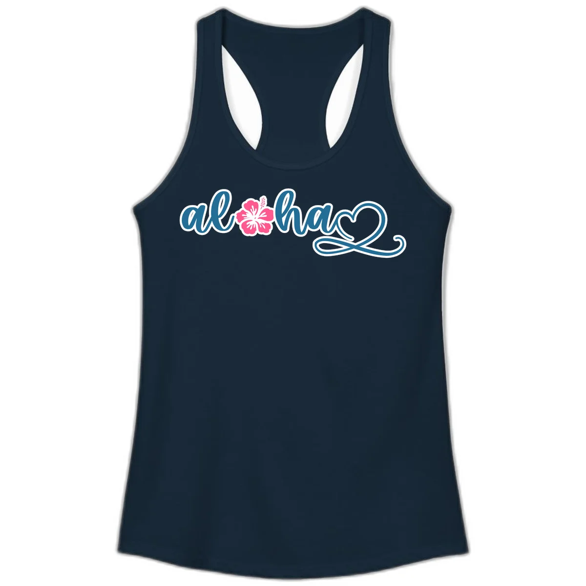 Aloha Vibes Hibiscus Cruise Ladies Tank in Solid Midnight Navy