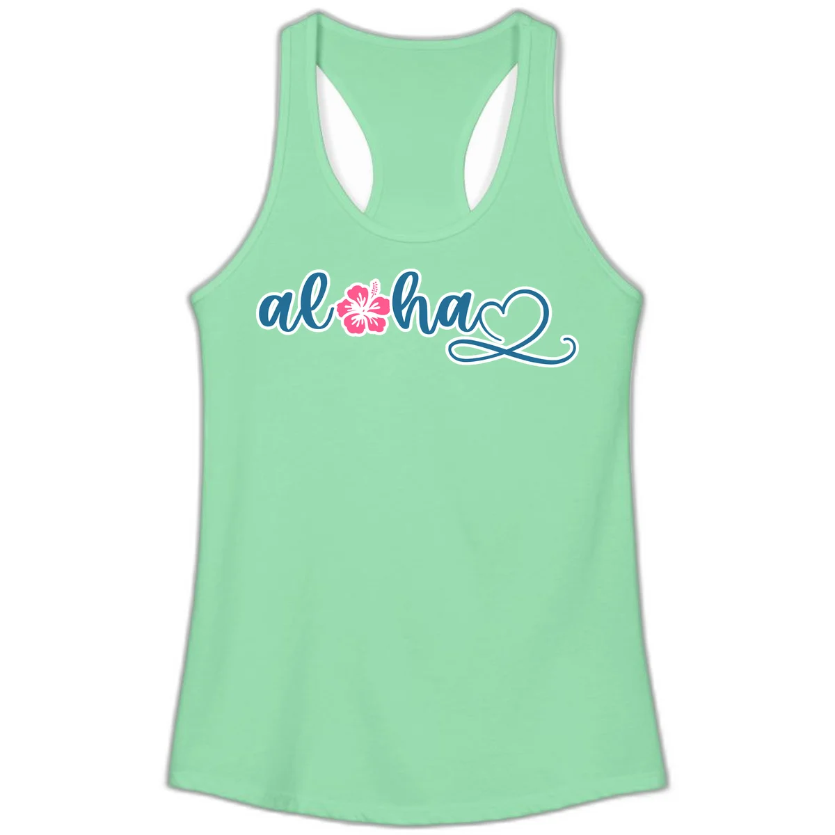 Aloha Vibes Hibiscus Cruise Ladies Tank in Solid Mint