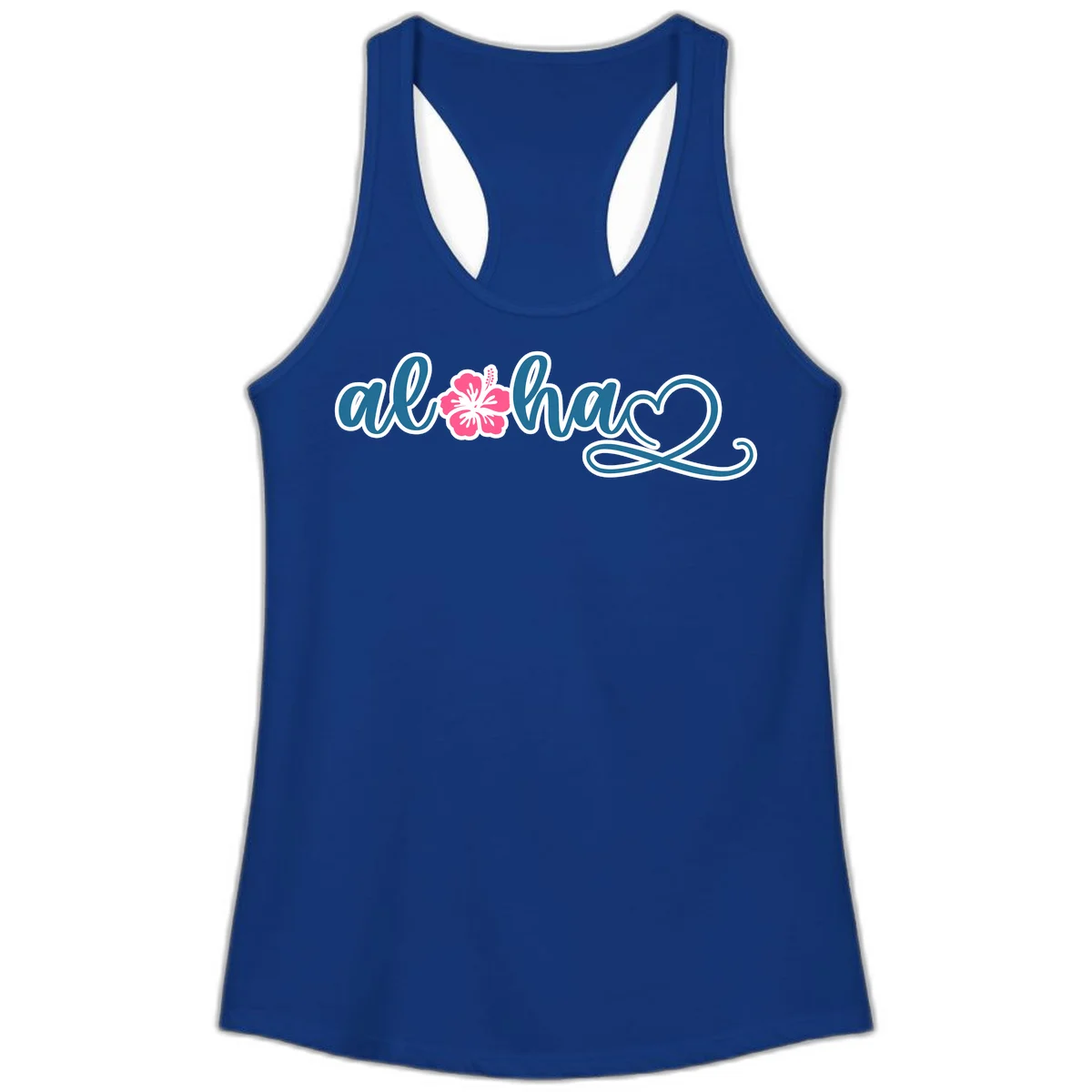 Aloha Vibes Hibiscus Cruise Ladies Tank in Solid Royal