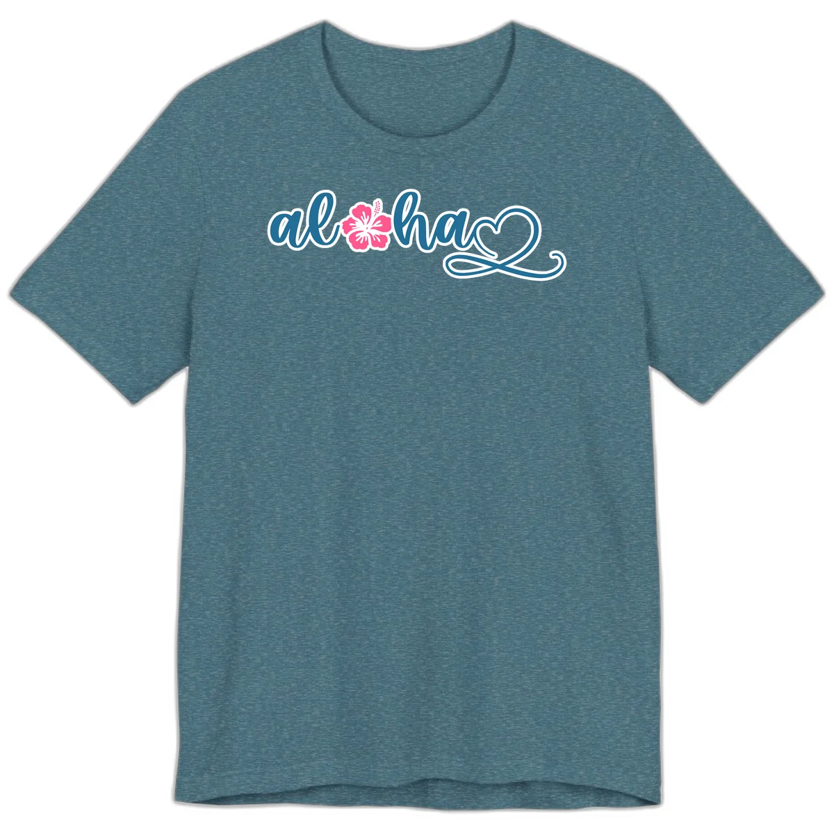 Aloha Vibes Hibiscus Cruise Premium T-Shirt in Heather Deep Teal