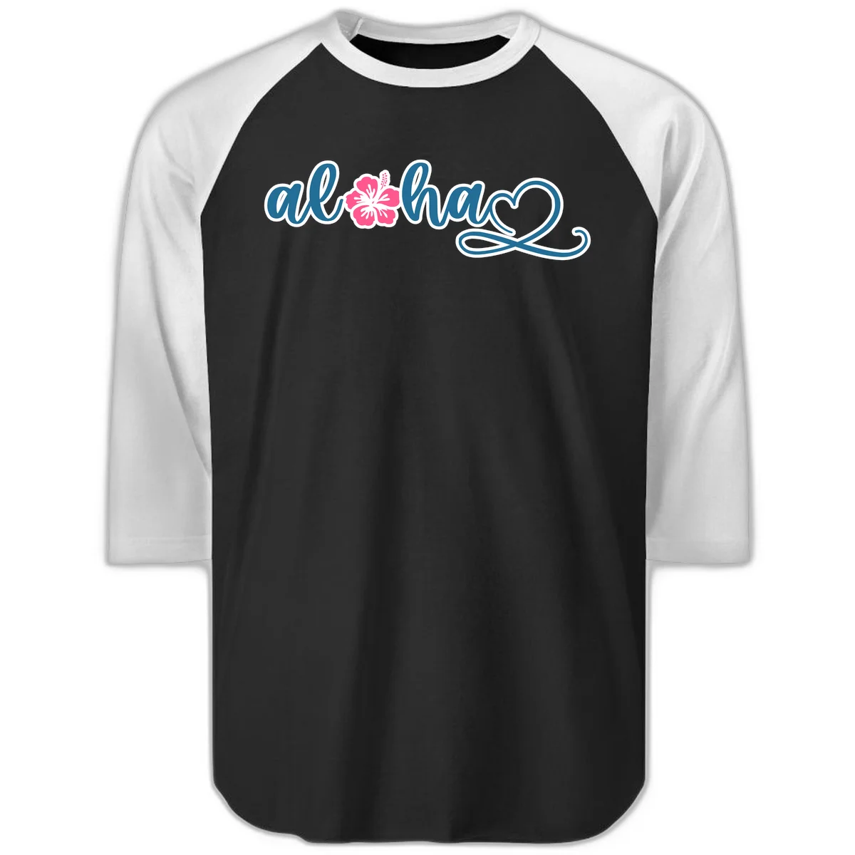 Aloha Vibes Hibiscus Cruise Raglan 3/4 in Black White