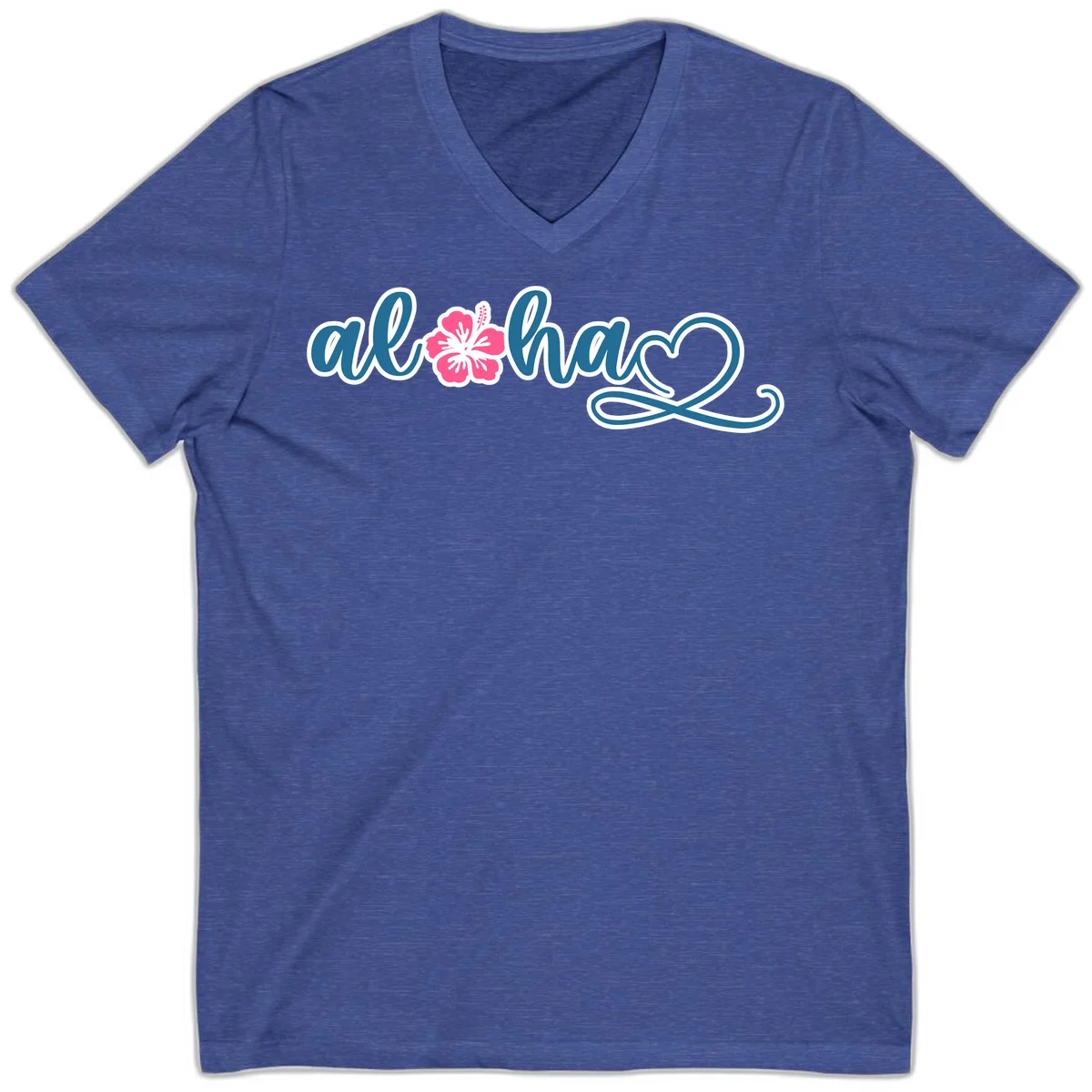 Aloha Vibes Hibiscus Cruise V-Neck in Heather True Royal