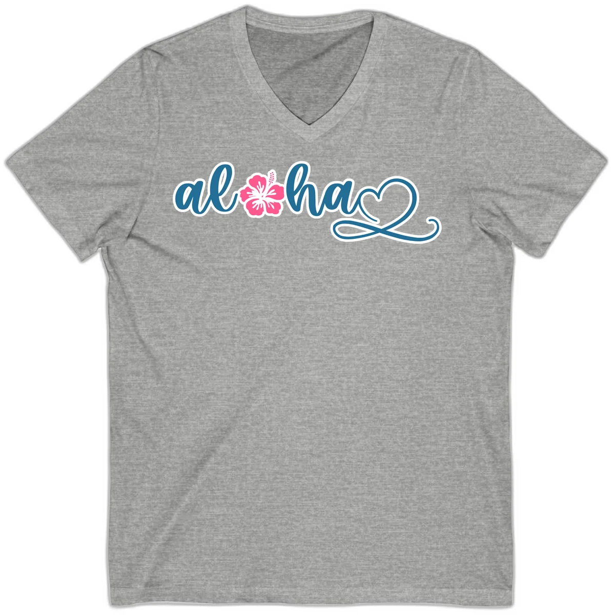 Aloha Vibes Hibiscus Cruise V-Neck in Athletic Heather