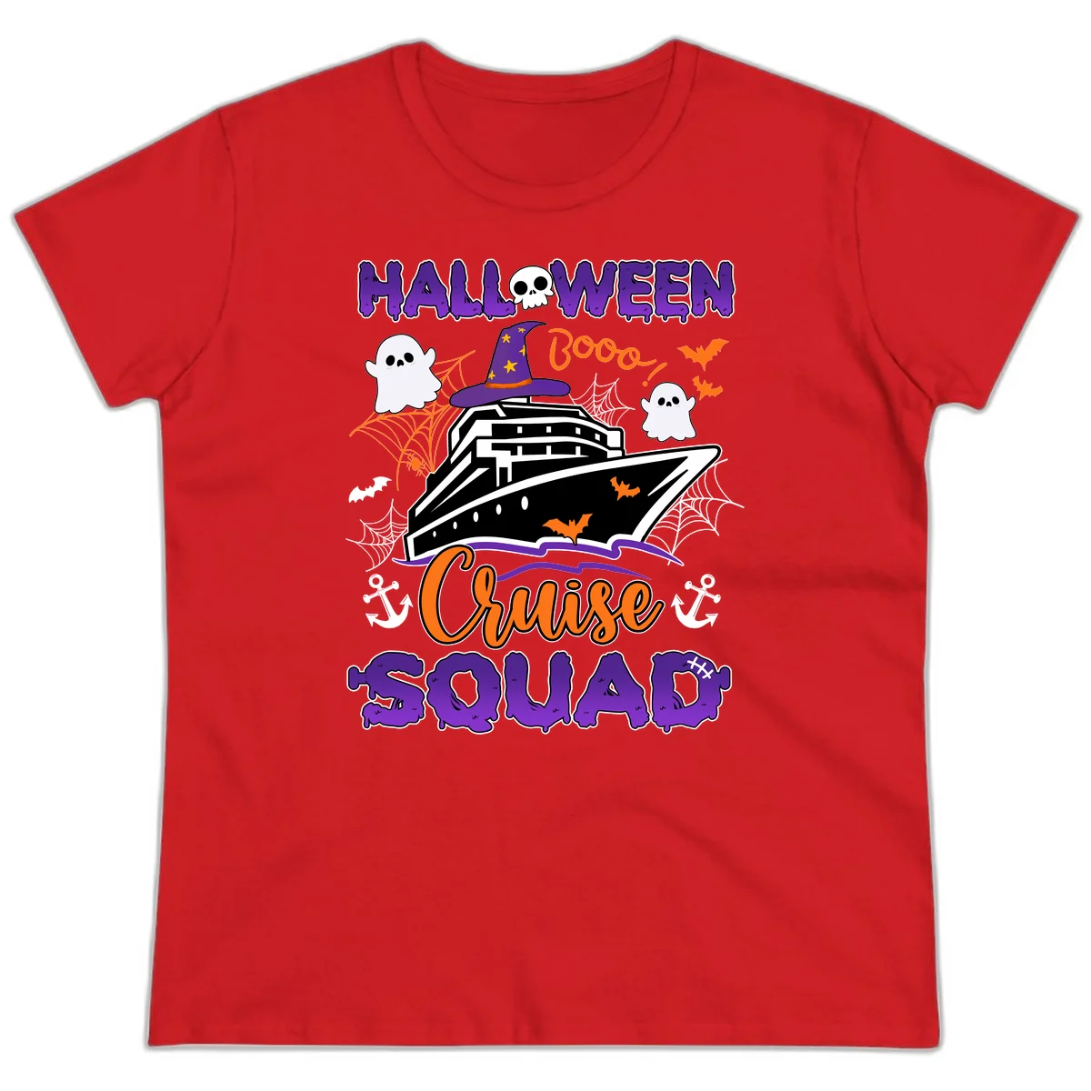 Halloween Cruise Squad Ladies Tee in Red