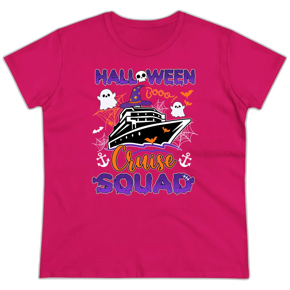 Halloween Cruise Squad Ladies Tee in Heliconia