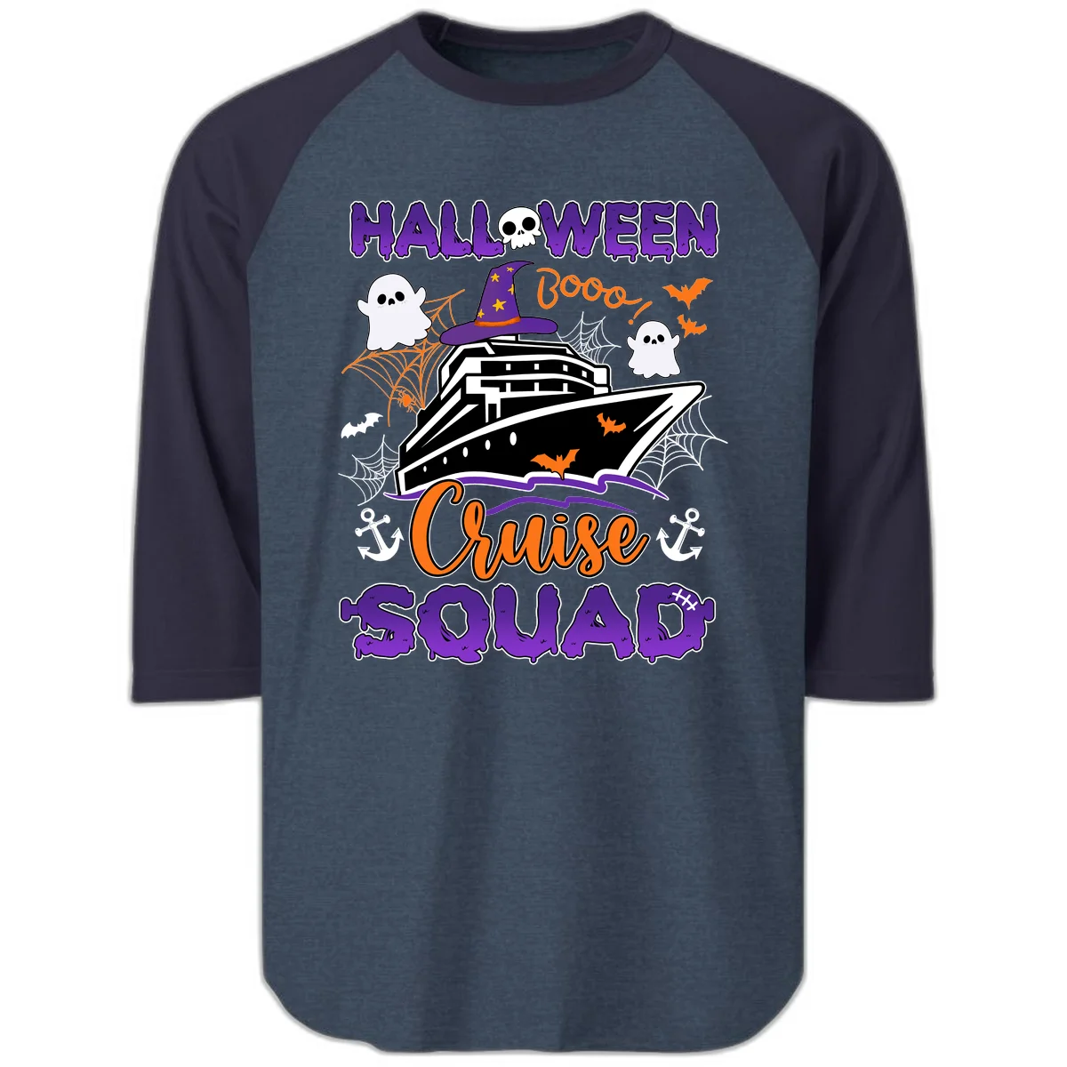 Halloween Cruise Squad Raglan 3/4 in Heather Denim Navy