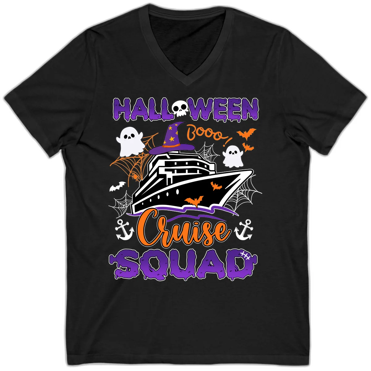 Halloween Cruise Squad V-Neck in Black