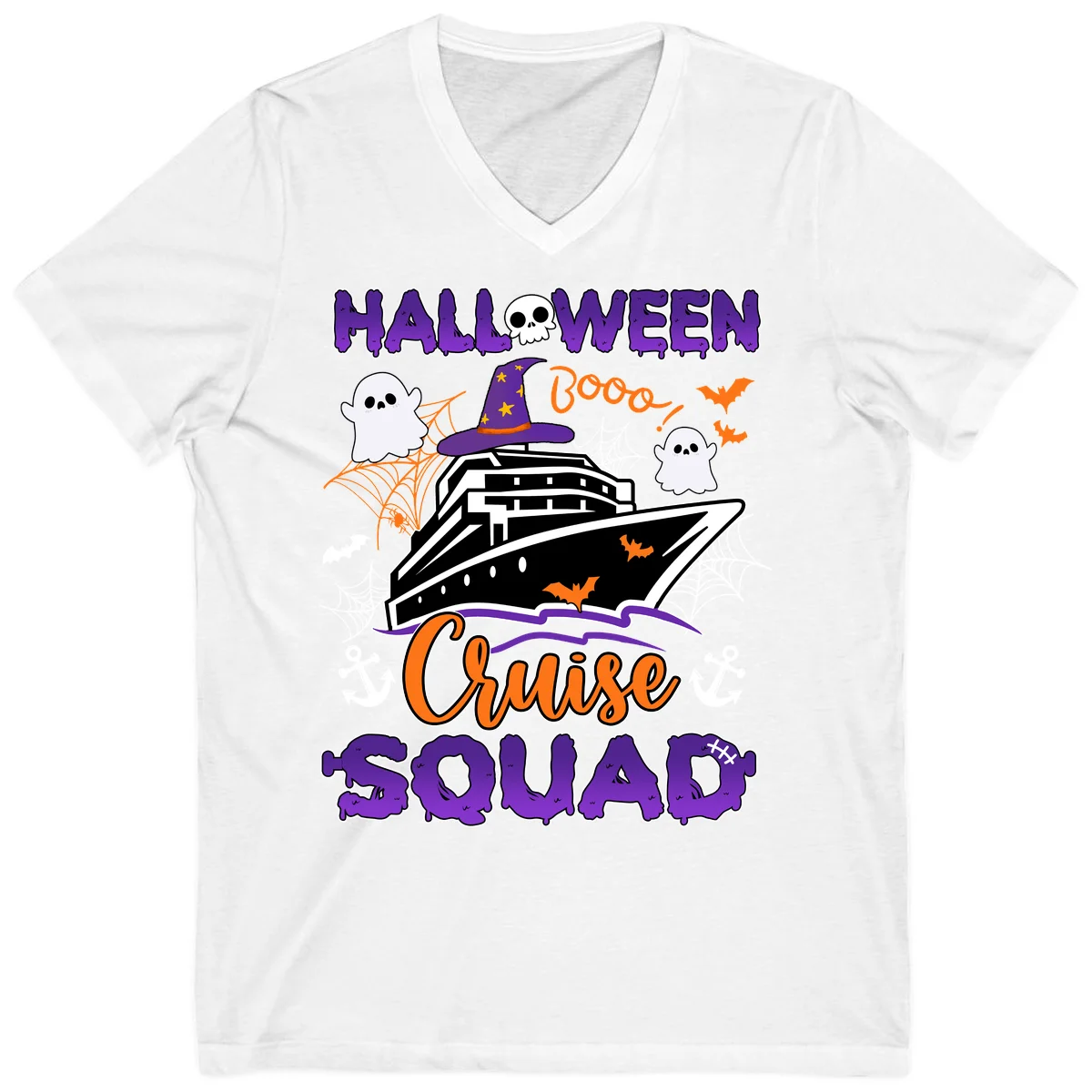 Halloween Cruise Squad V-Neck in White