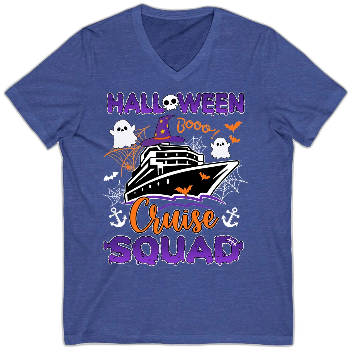 Halloween Cruise Squad V-Neck in Heather True Royal