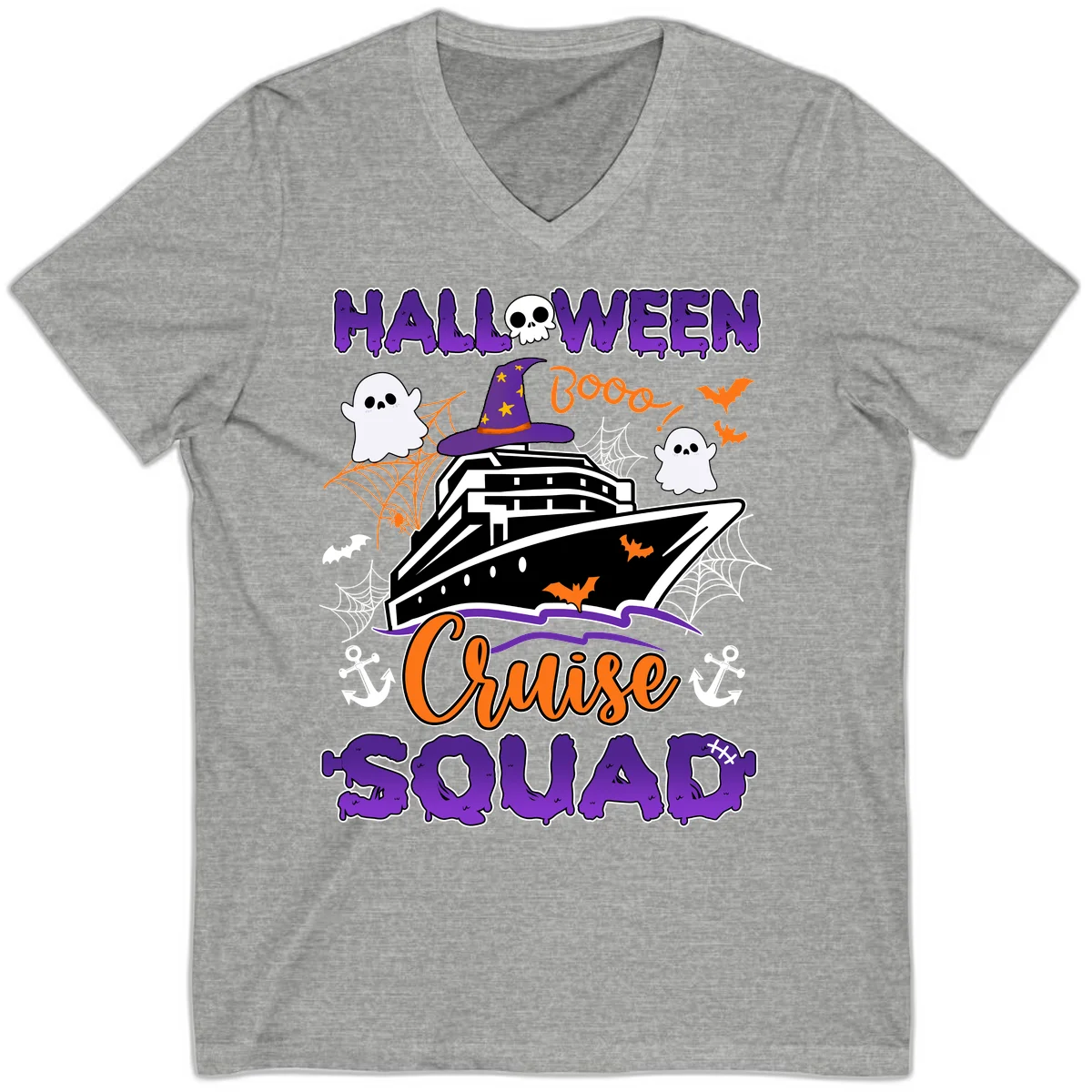 Halloween Cruise Squad V-Neck in Athletic Heather