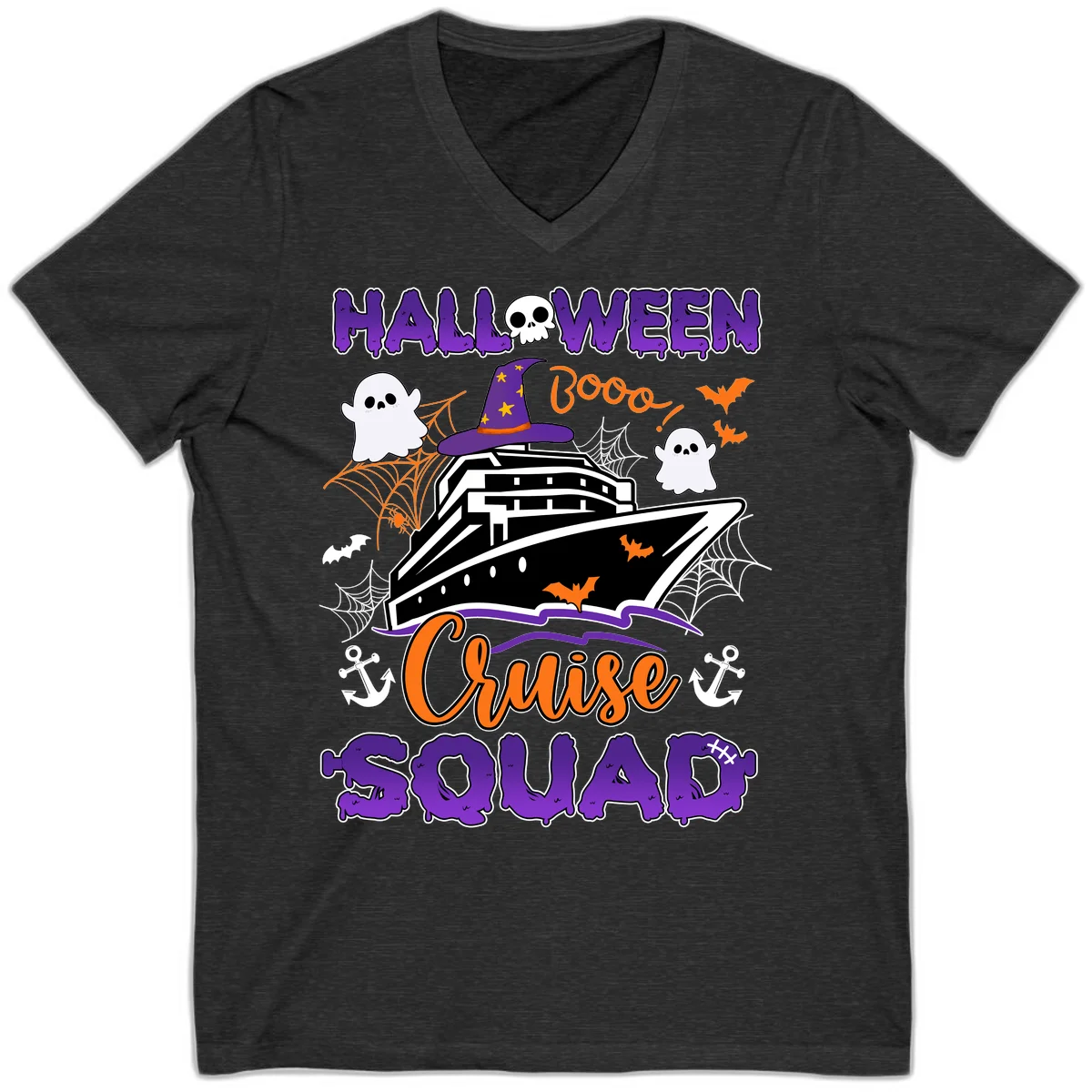 Halloween Cruise Squad V-Neck in Dark Grey Heather