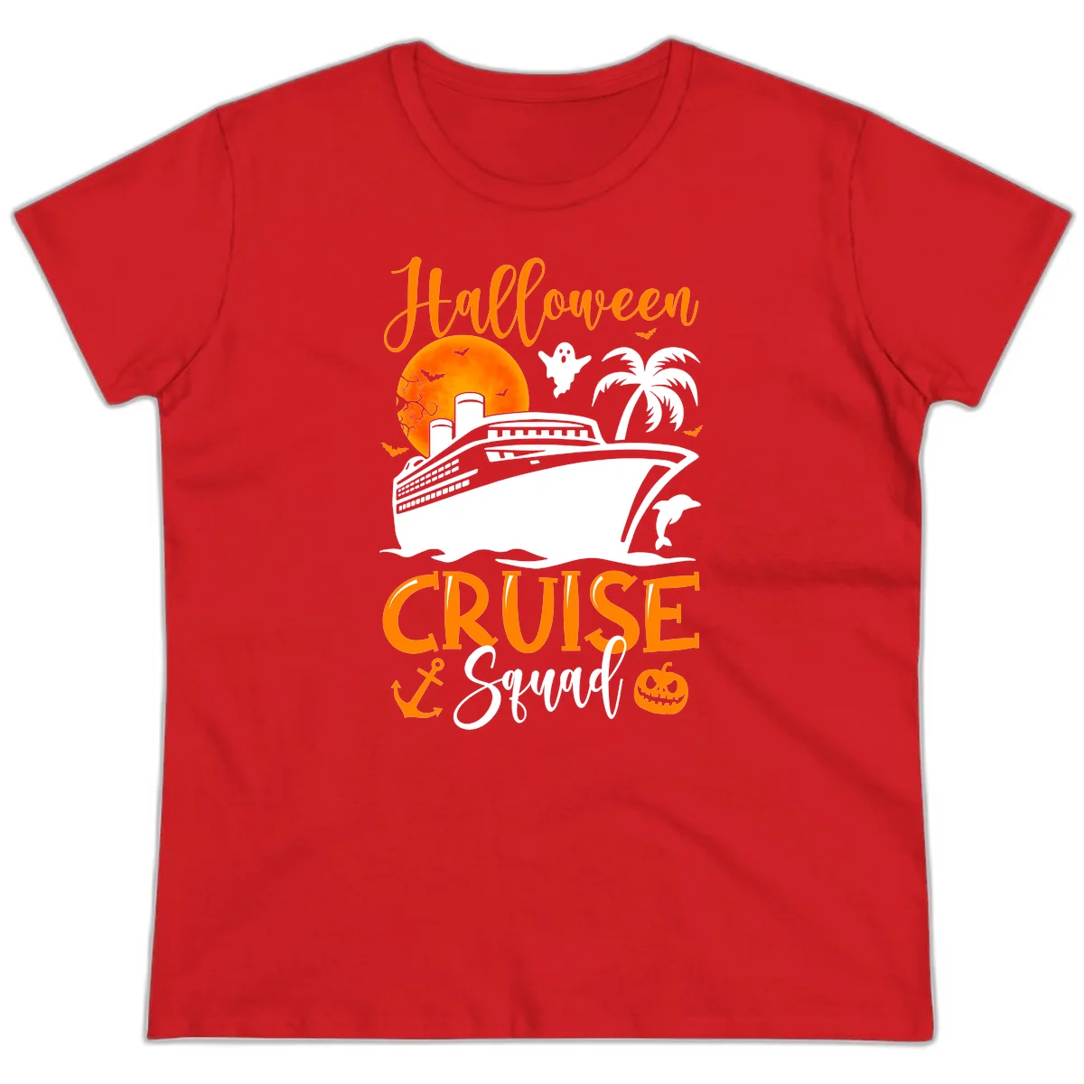 Halloween Cruise Squad Ladies Tee in Red