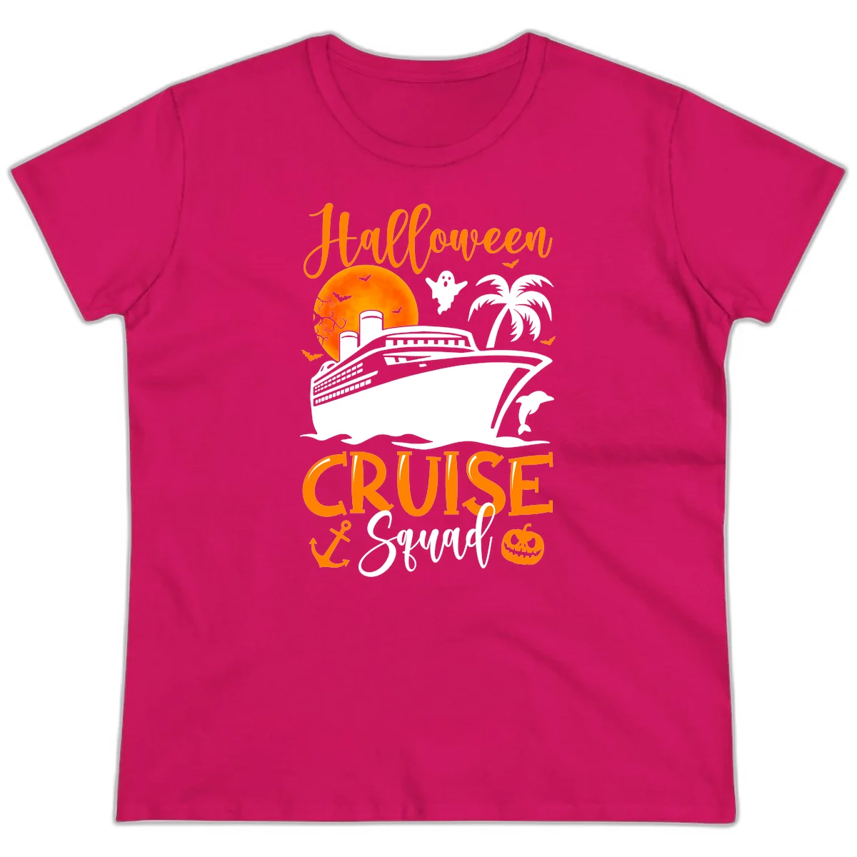Halloween Cruise Squad Ladies Tee in Heliconia