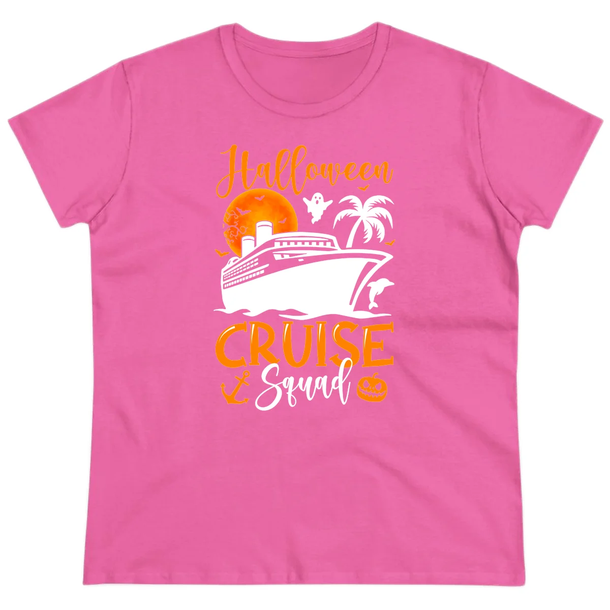 Halloween Cruise Squad Ladies Tee in Azalea