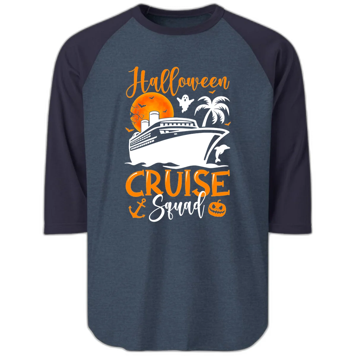 Halloween Cruise Squad Raglan 3/4 in Heather Denim Navy