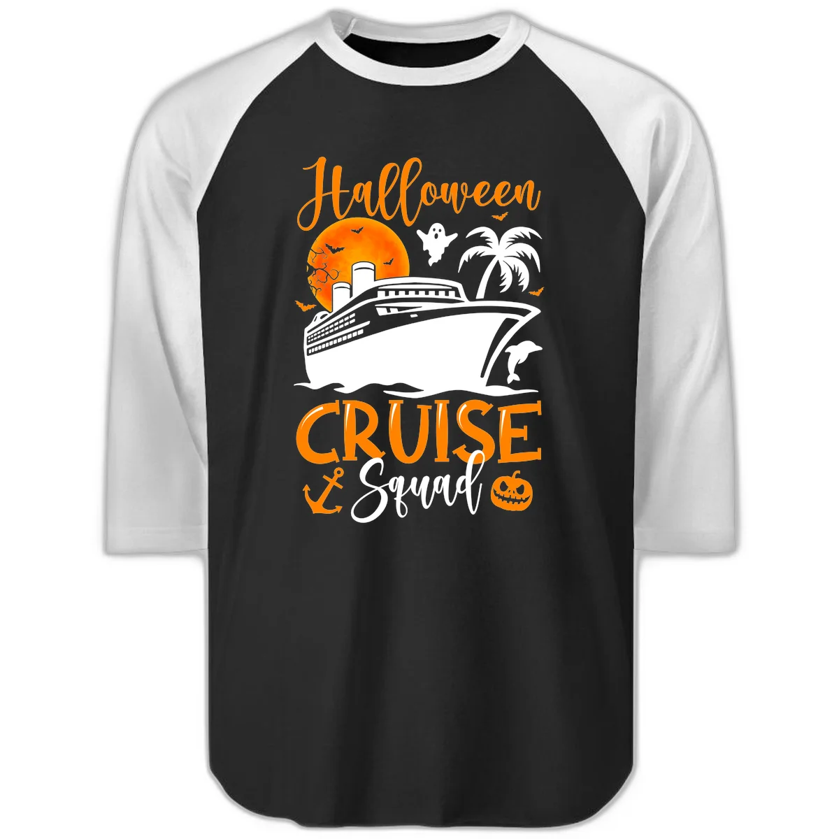 Halloween Cruise Squad Raglan 3/4 in Black White