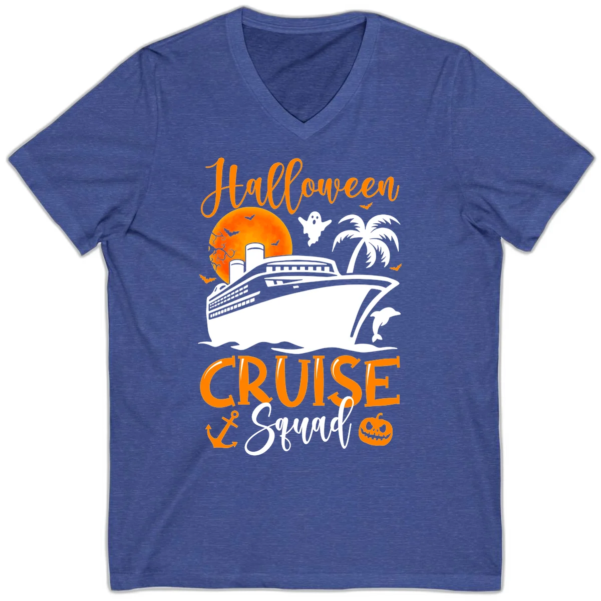 Halloween Cruise Squad V-Neck in Heather True Royal