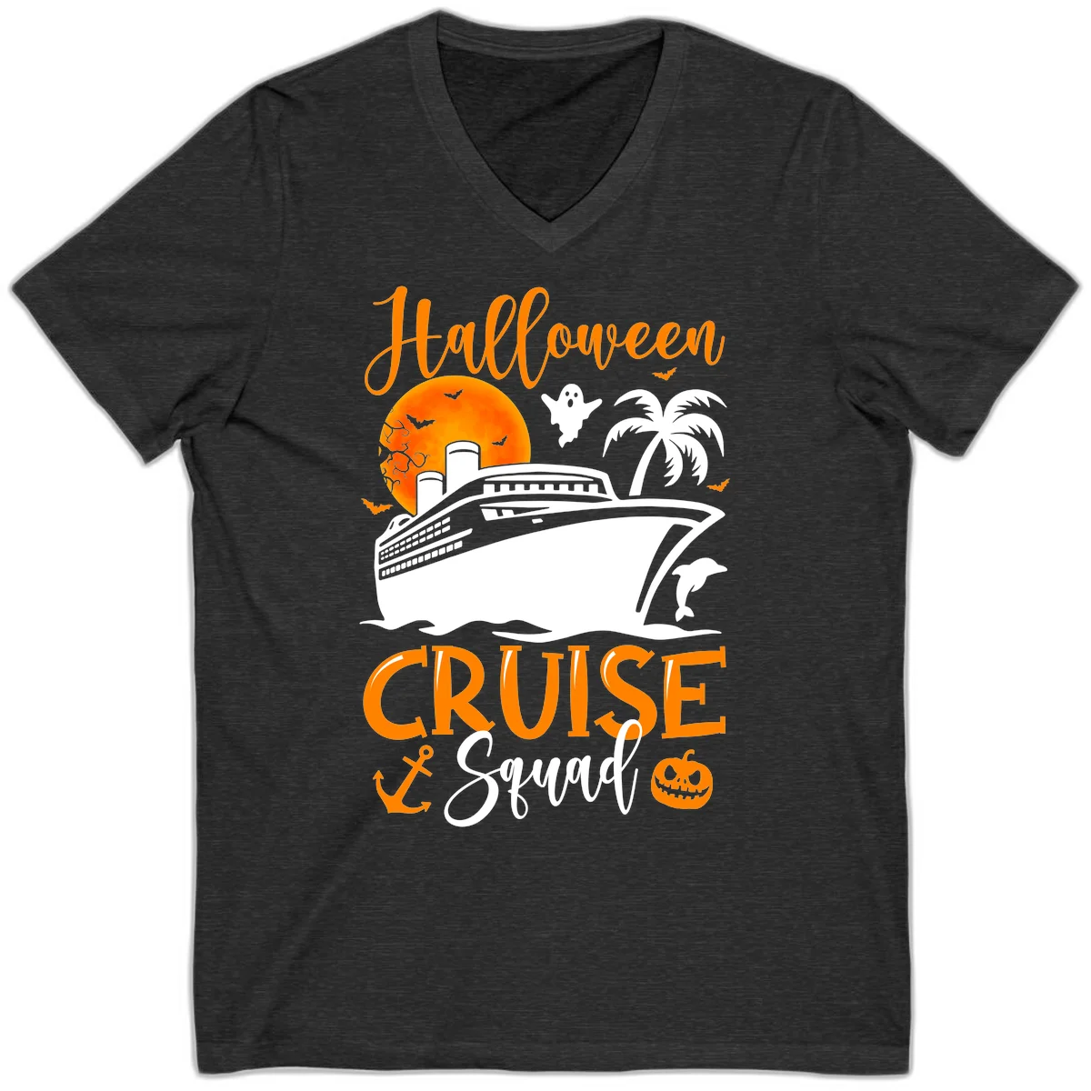 Halloween Cruise Squad V-Neck in Dark Grey Heather