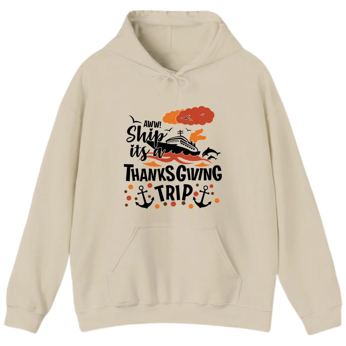 Aww Ship It's A Thanksgiving Trip Hoodie in Sand