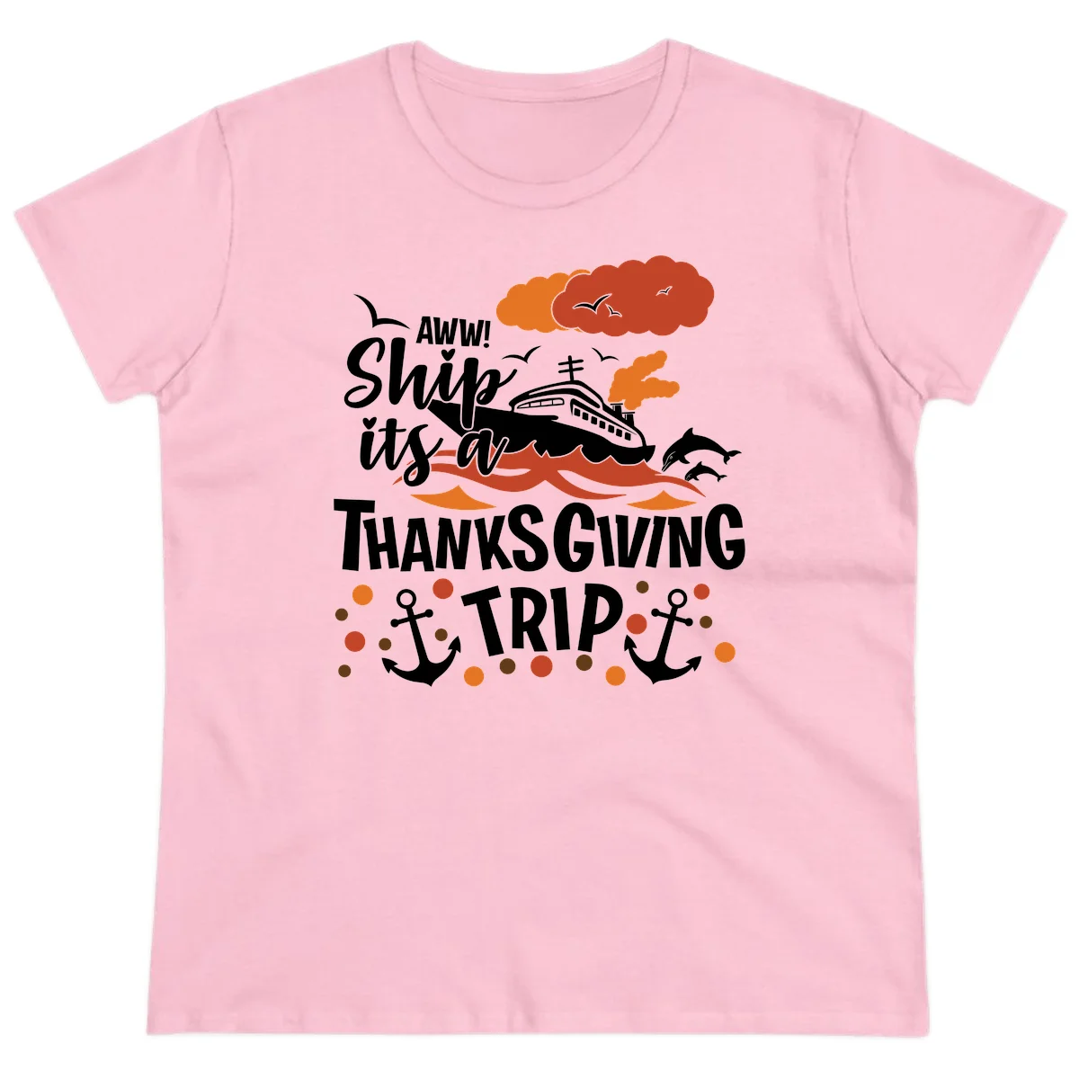 Aww Ship It's A Thanksgiving Trip Ladies Tee in Light Pink