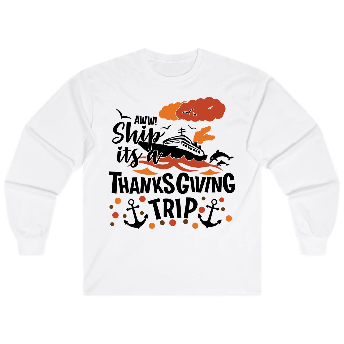 Aww Ship It's A Thanksgiving Trip Long Sleeve in White
