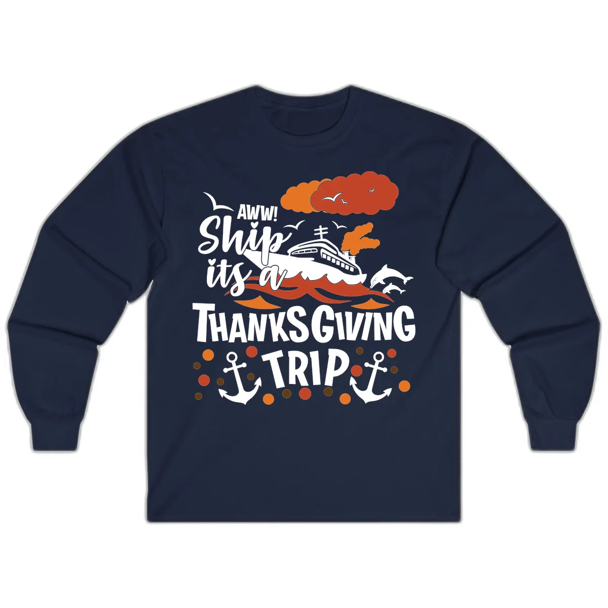 Aww Ship It's A Thanksgiving Trip Long Sleeve in Navy