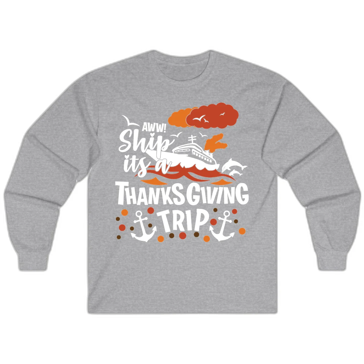 Aww Ship It's A Thanksgiving Trip Long Sleeve in Sport Grey
