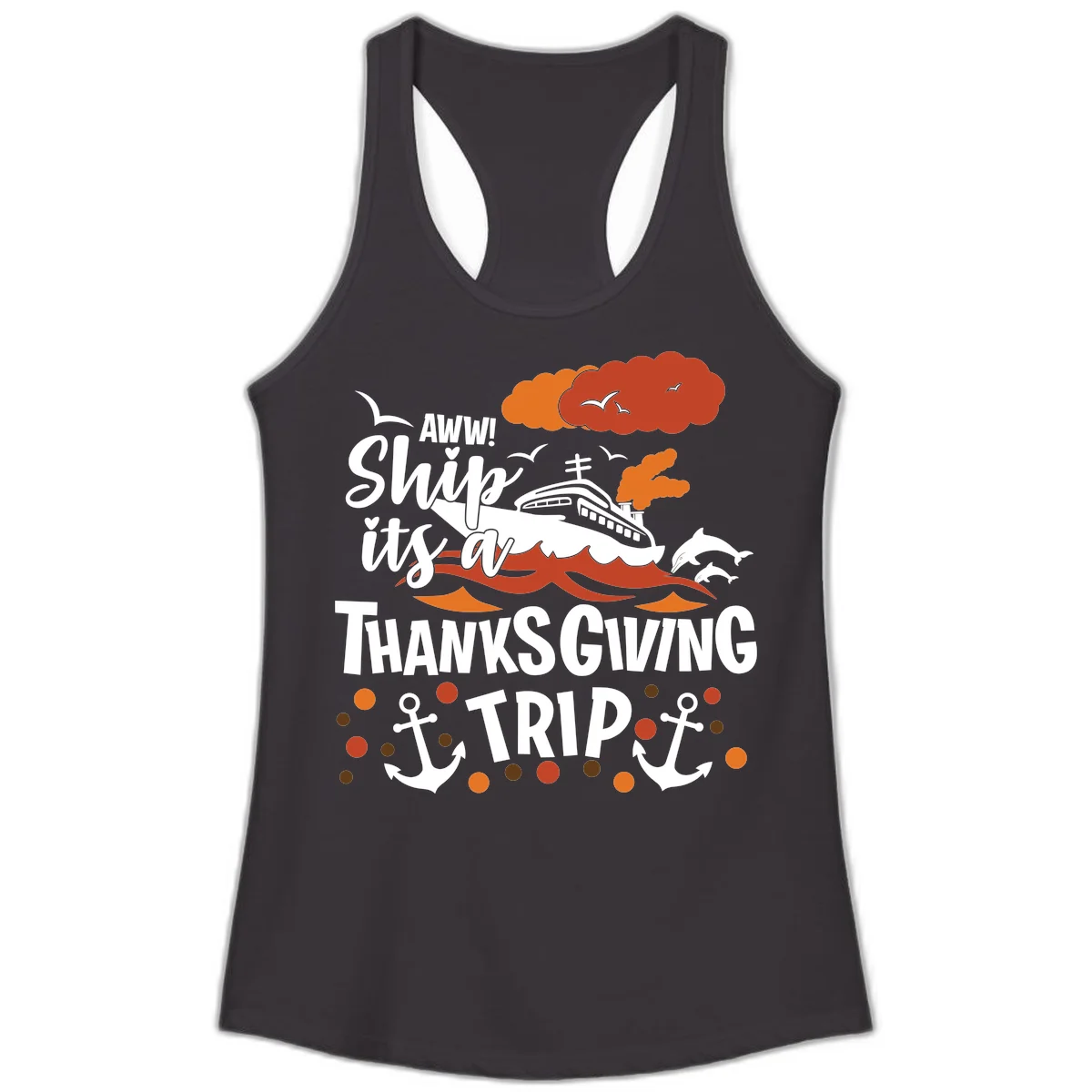 Aww Ship It's A Thanksgiving Trip Ladies Tank in Black