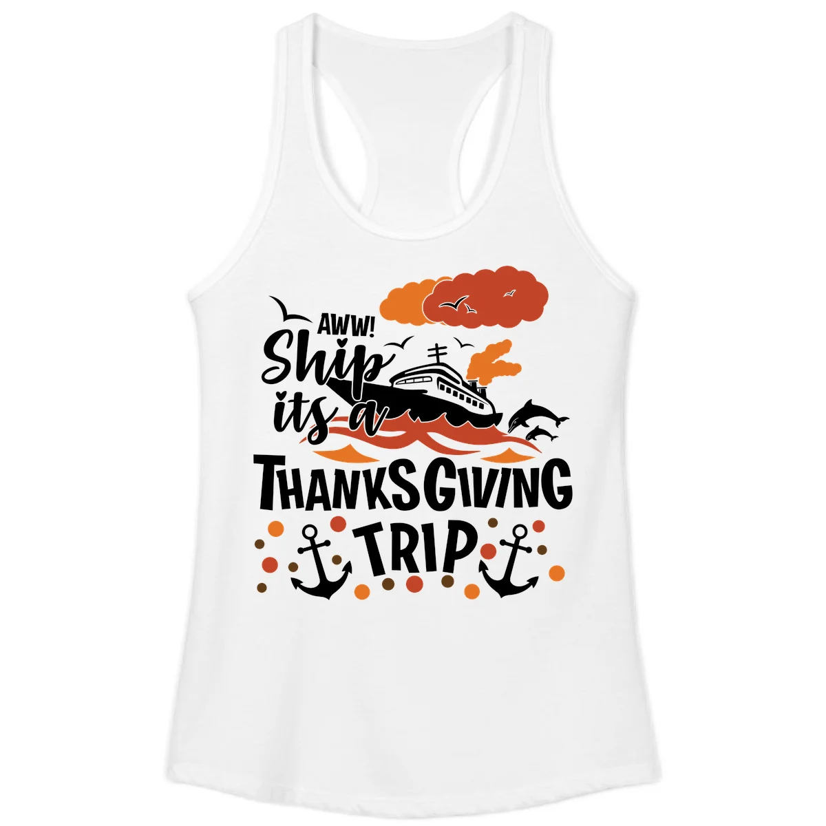 Aww Ship It's A Thanksgiving Trip Ladies Tank in White
