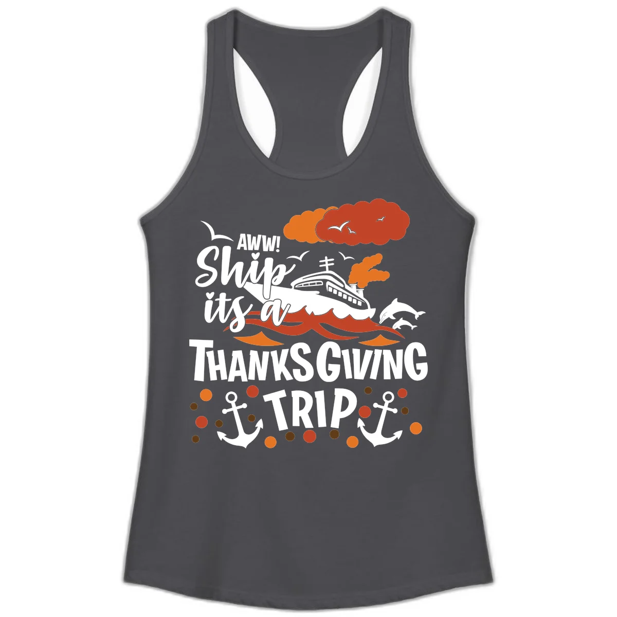 Aww Ship It's A Thanksgiving Trip Ladies Tank in Solid Dark Gray