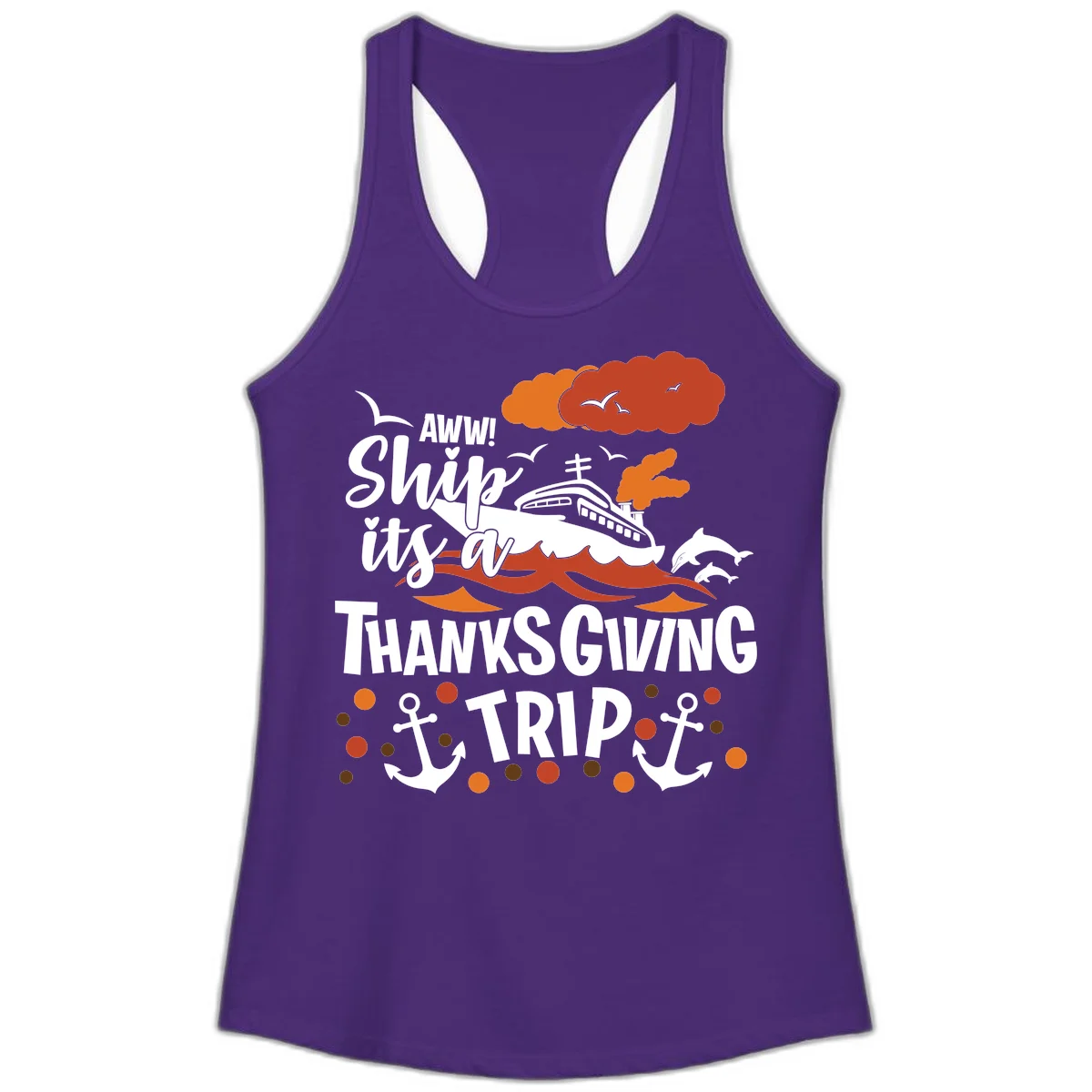 Aww Ship It's A Thanksgiving Trip Ladies Tank in Solid Purple Rush