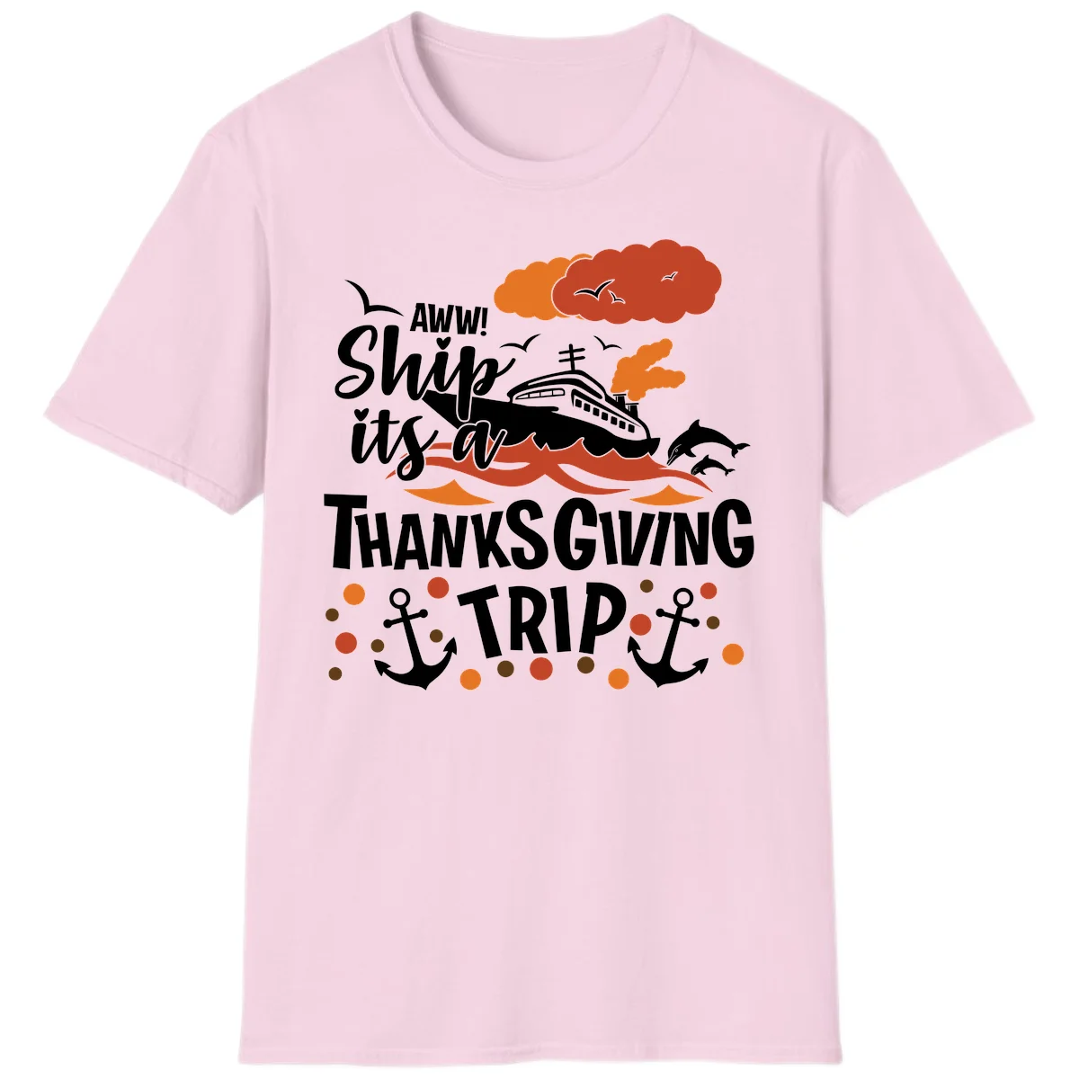Aww Ship It's A Thanksgiving Trip T-Shirt in Light Pink