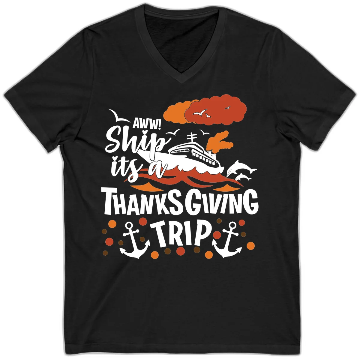 Aww Ship It's A Thanksgiving Trip V-Neck in Black