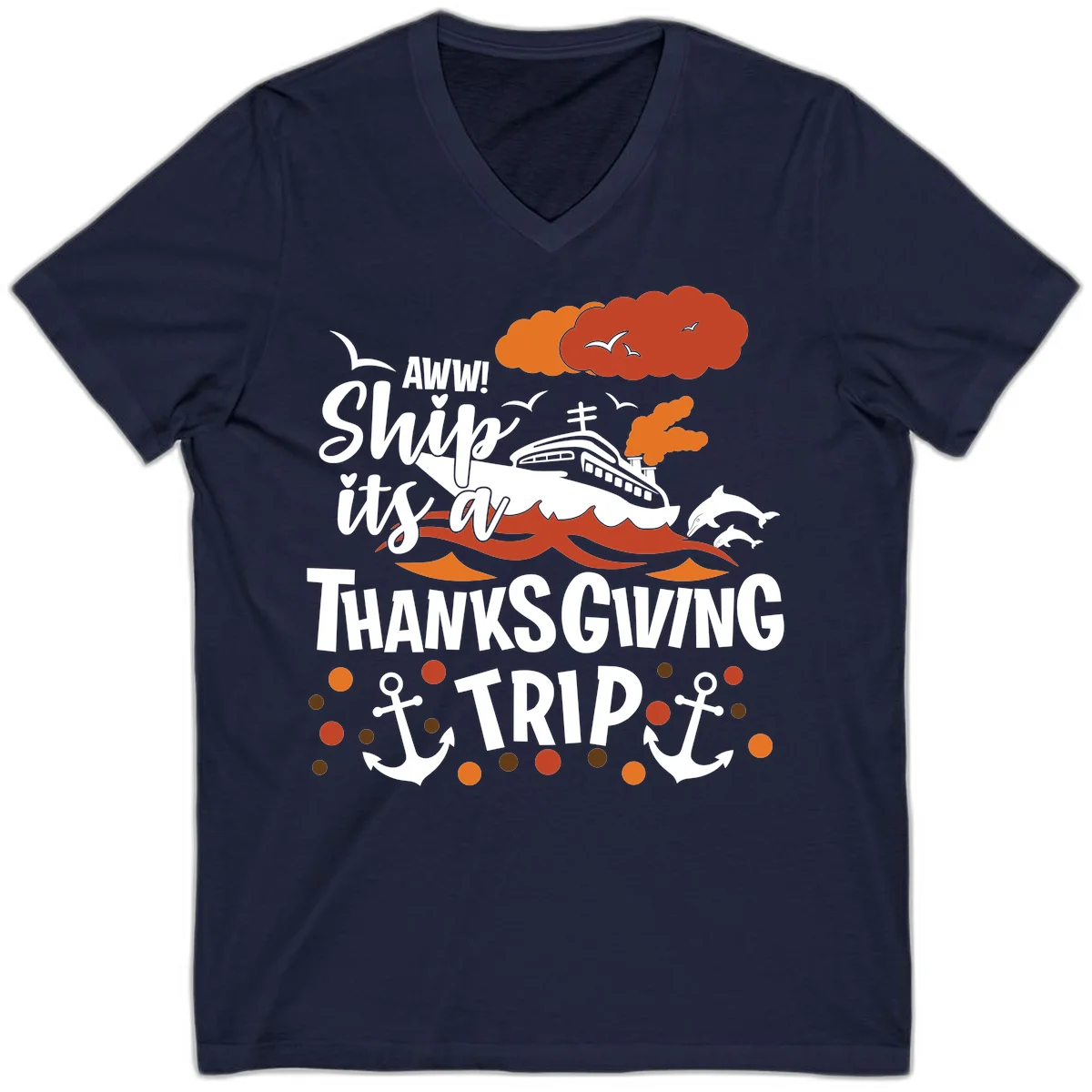 Aww Ship It's A Thanksgiving Trip V-Neck in Navy