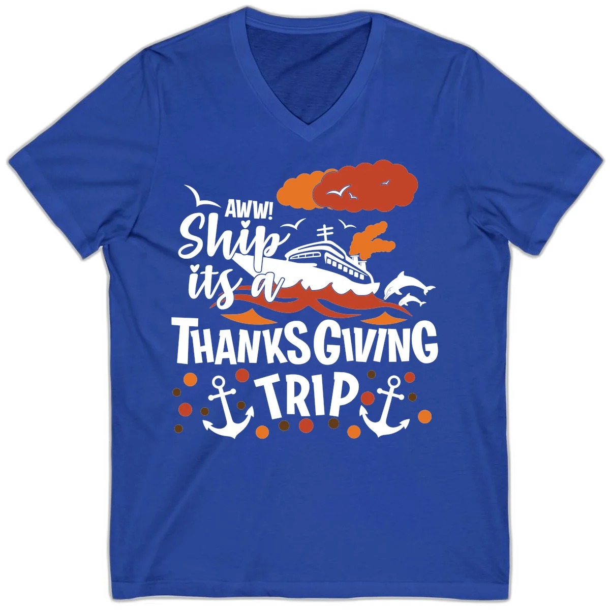 Aww Ship It's A Thanksgiving Trip V-Neck in True Royal