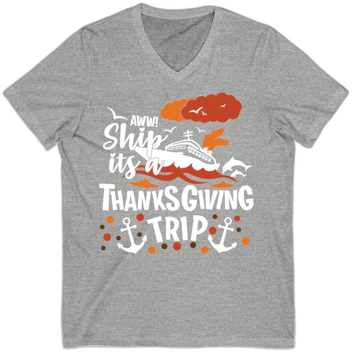 Aww Ship It's A Thanksgiving Trip V-Neck in Athletic Heather