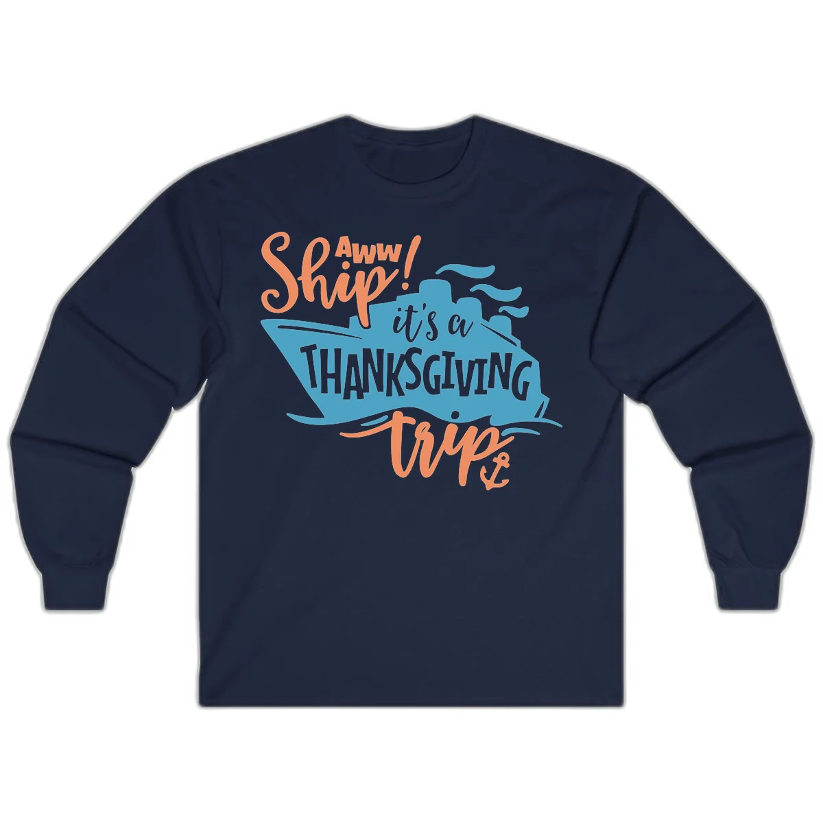 Aww Ship It's a Thanksgiving Trip Long Sleeve in Navy