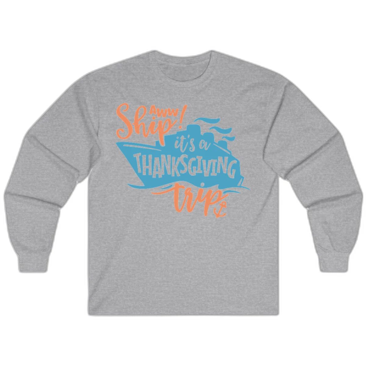 Aww Ship It's a Thanksgiving Trip Long Sleeve in Sport Grey