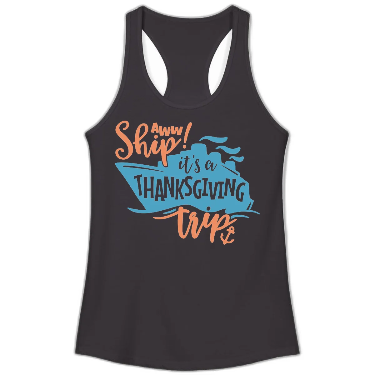 Aww Ship It's a Thanksgiving Trip Ladies Tank in Black