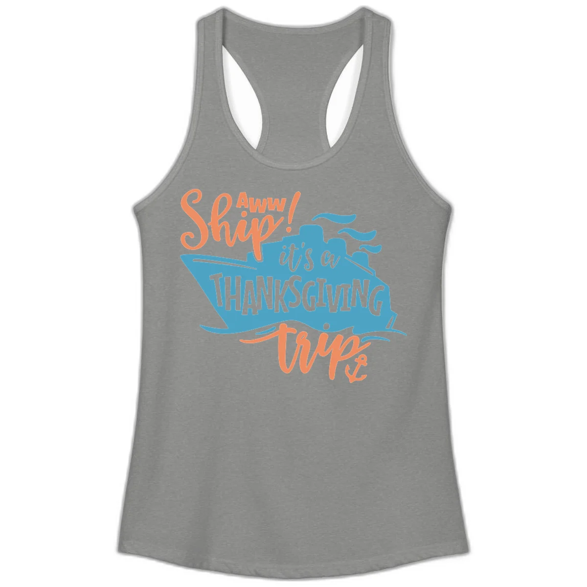 Aww Ship It's a Thanksgiving Trip Ladies Tank in Heather Grey