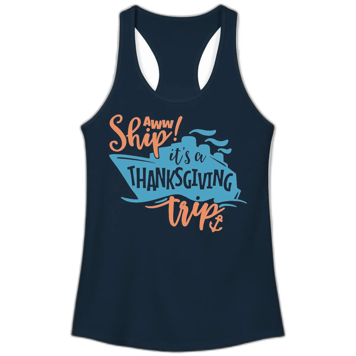 Aww Ship It's a Thanksgiving Trip Ladies Tank in Solid Midnight Navy