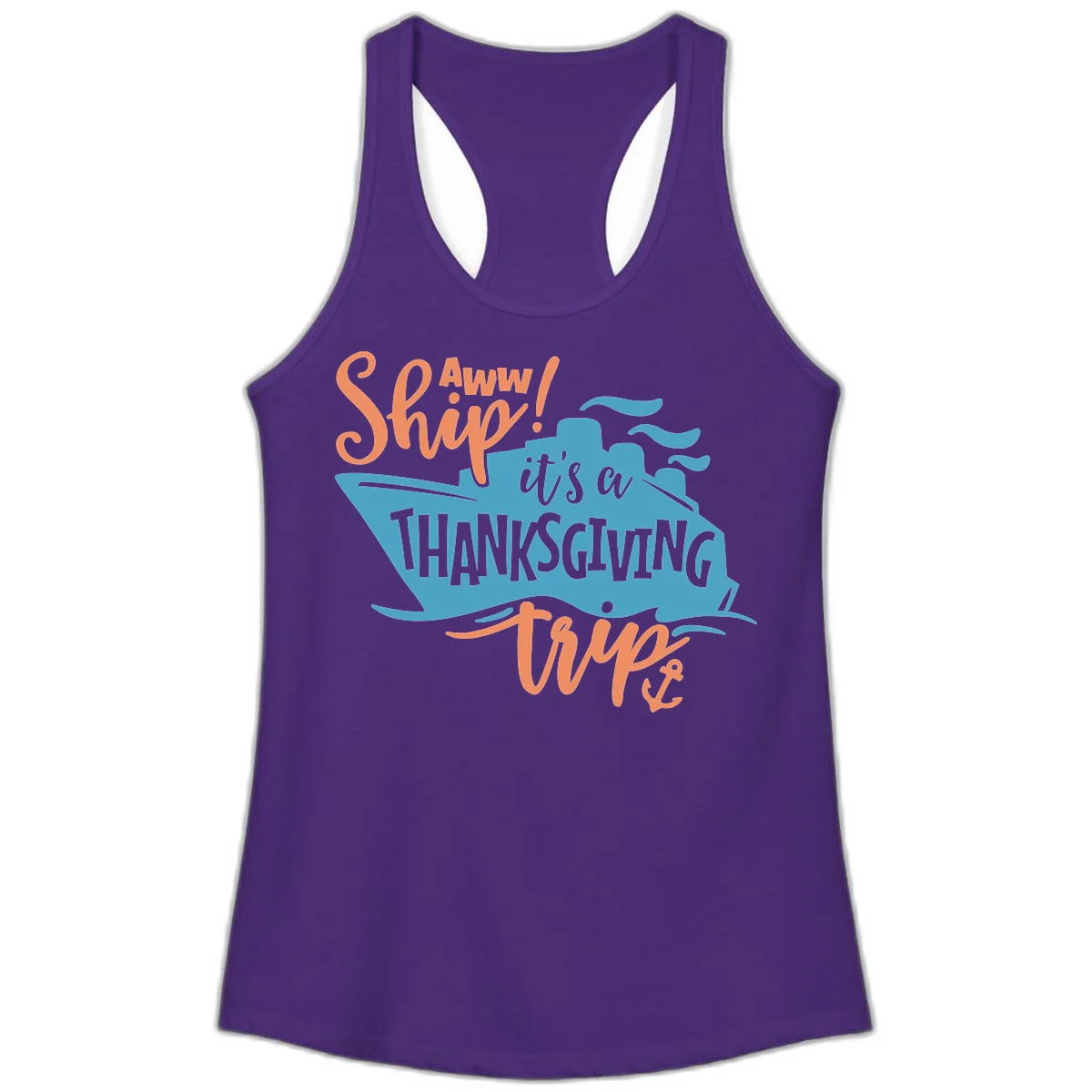 Aww Ship It's a Thanksgiving Trip Ladies Tank in Solid Purple Rush