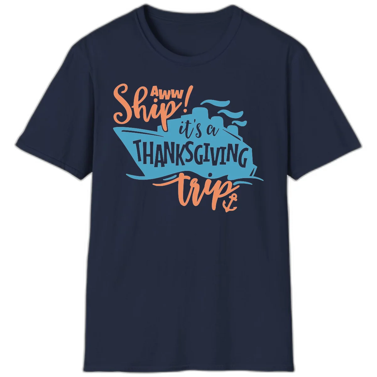 Aww Ship It's a Thanksgiving Trip T-Shirt in Navy