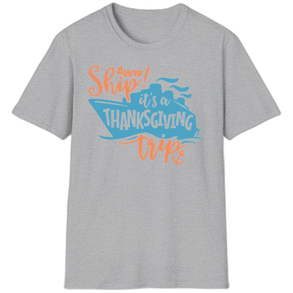 Aww Ship It's a Thanksgiving Trip T-Shirt in Sport Grey