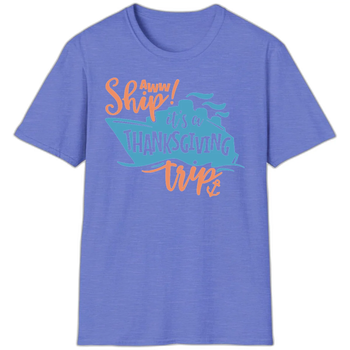 Aww Ship It's a Thanksgiving Trip T-Shirt in Heather Royal