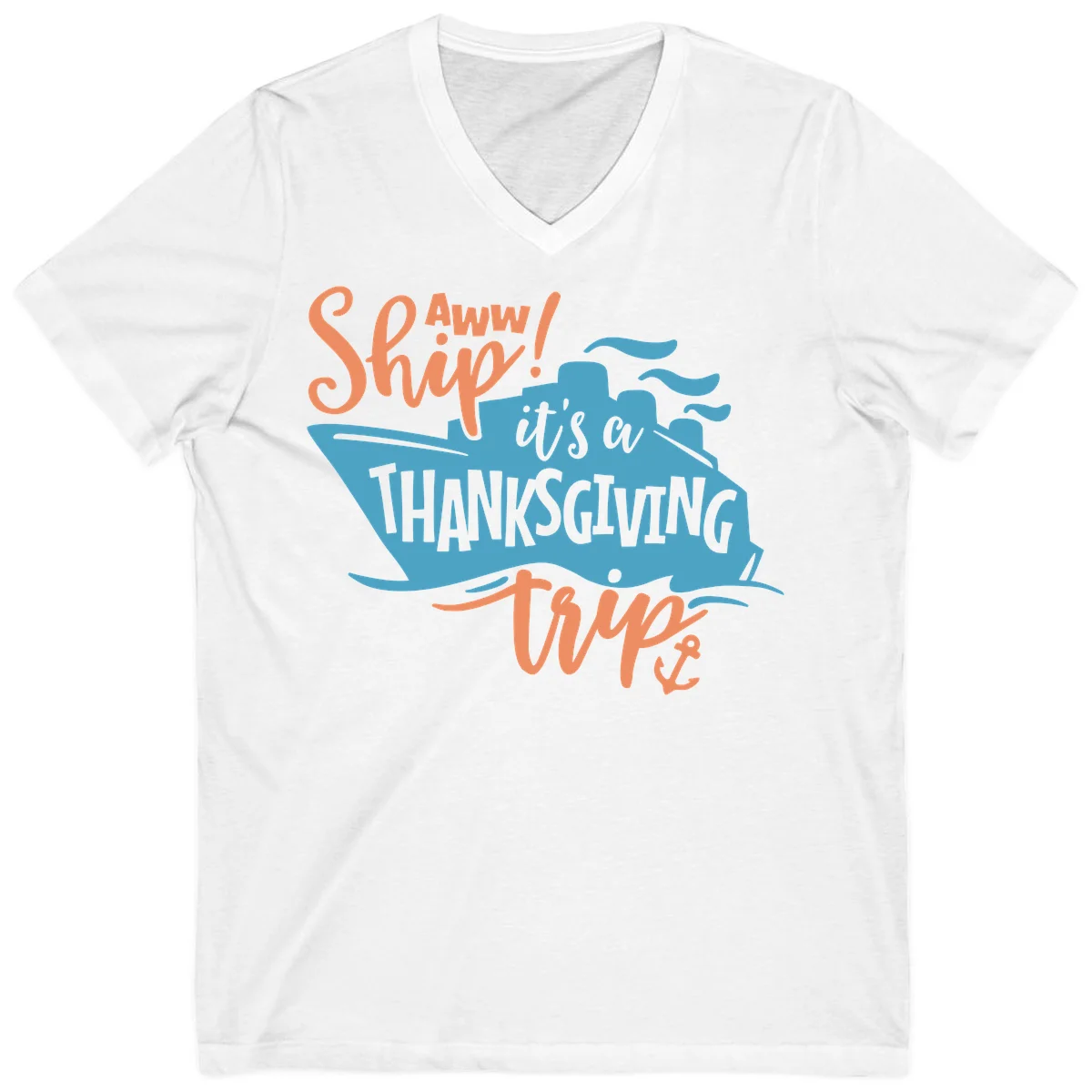 Aww Ship It's a Thanksgiving Trip V-Neck in White