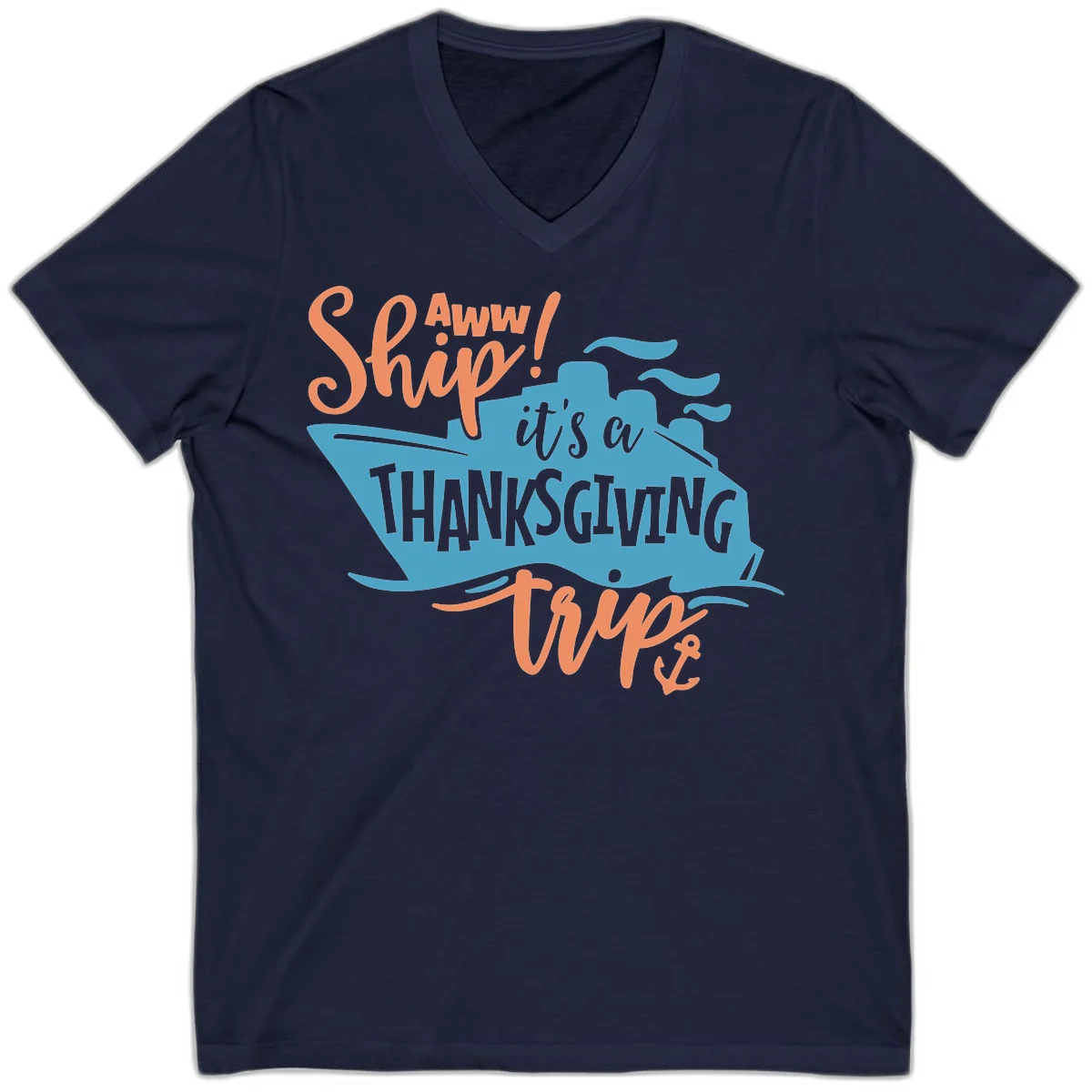 Aww Ship It's a Thanksgiving Trip V-Neck in Navy