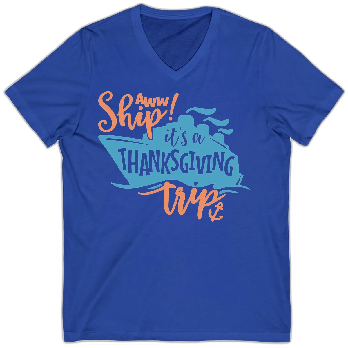 Aww Ship It's a Thanksgiving Trip V-Neck in True Royal